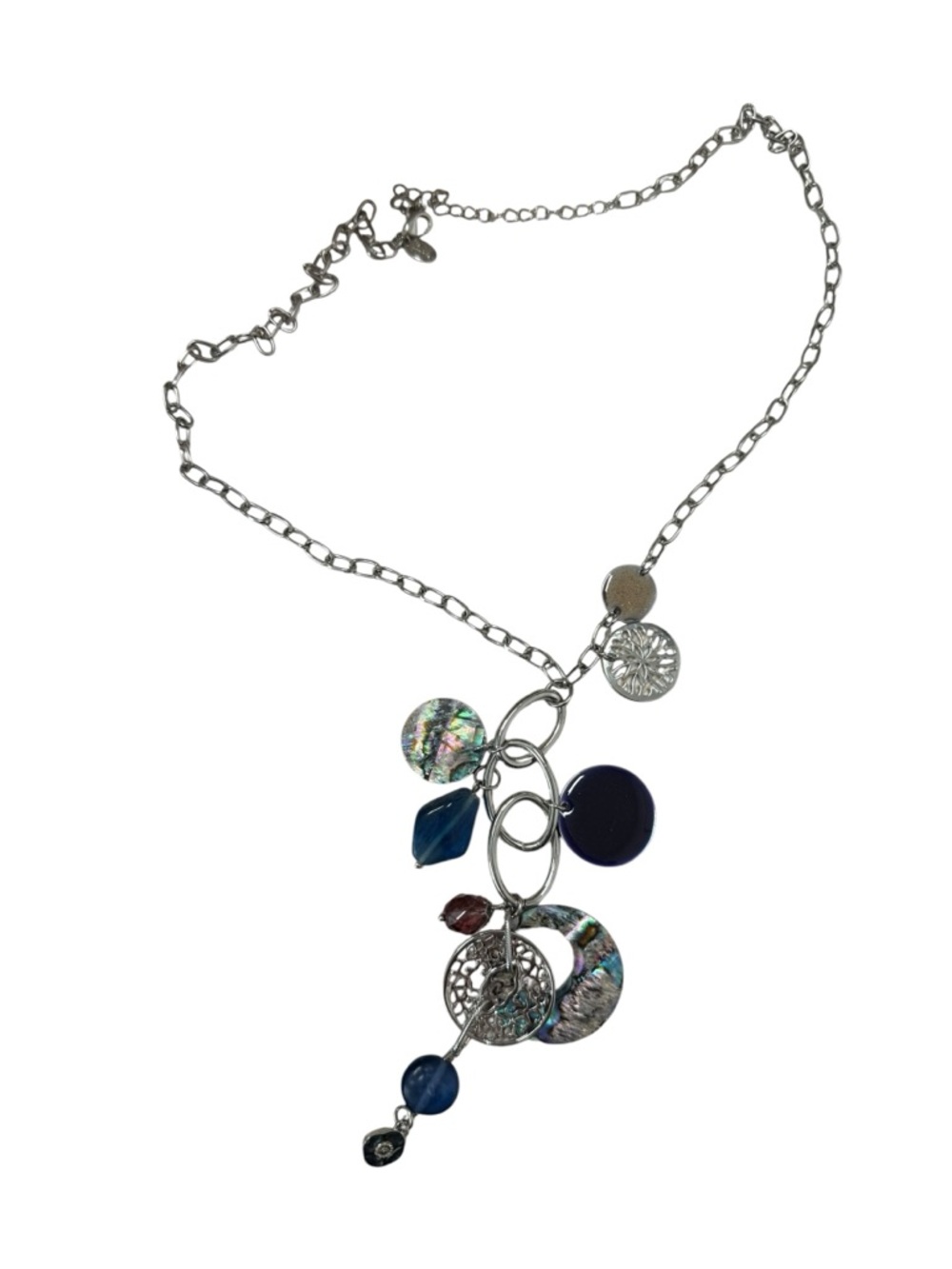 Lia Sophia Silver Necklace with Blue and Iridescent Charms